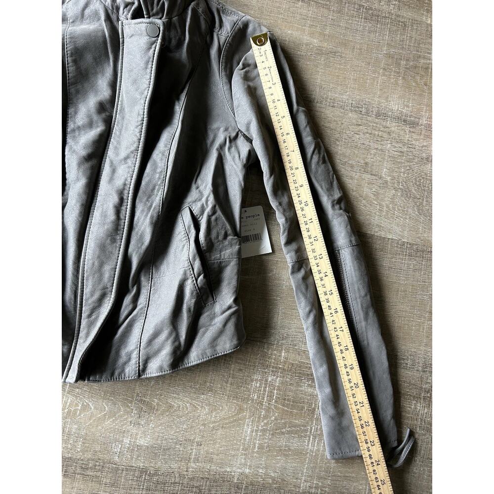 Free People Steel Mill Moto Jacket Womens 4 Gray Faux Leather Vegan NWT - Picture 8 of 14